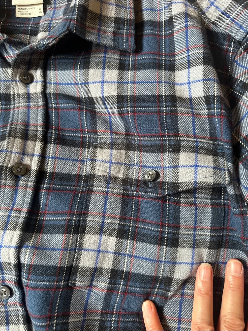 The North Face Men's Navy & Light Blue Plaid flannel Button-Down Shirt XL